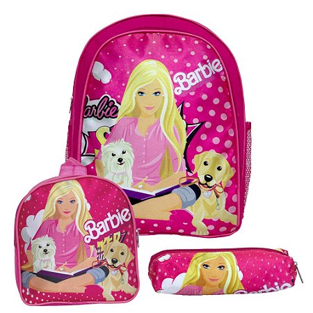 Kit Mochila Menina Infantil Costas Barbie Lancheira Estojo