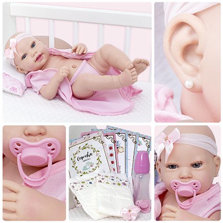 Boneca Menina Bebê Reborn Realista Pode Dar Banho + 18 Itens - USA