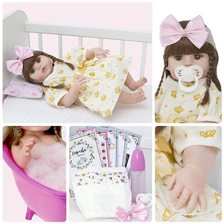 Boneca Reborn Bebe Menina 52cm Realista Silicone Enxoval - USA Magazine