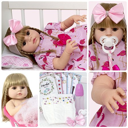 Boneca Bebe Reborn Original Loira Membros Silicone 