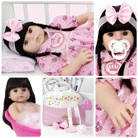 Boneca Reborn Bebe Menina 52cm Realista Silicone Enxoval - USA Magazine