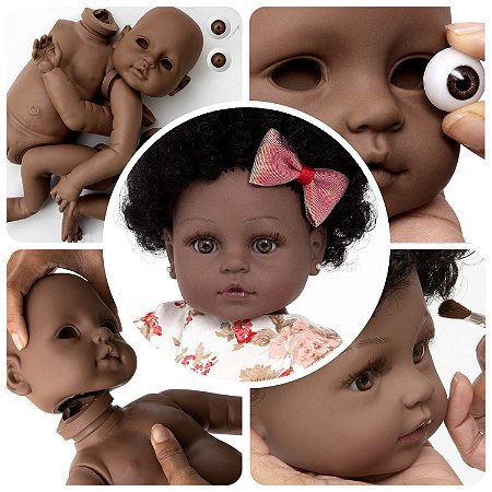 Bebê Reborn Mini Corpo Silicone Sólido Molinho Afro Negra