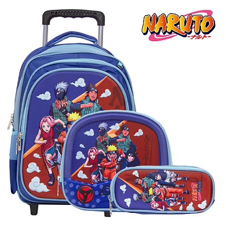Mochila Infantil de Rodinhas Naruto Grande Lancheira Estojo