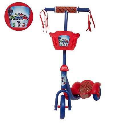 Patinete Infantil 3 Rodas Masculino PJ Masks Azul Cestinha