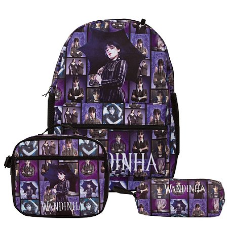 Mochila Infantil Feminina Wandinha Costas Lancheira Aulas