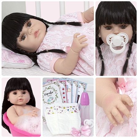 Boneca Bebê Reborn 100% Silicone Realista Linda 13 Itens - USA Magazine