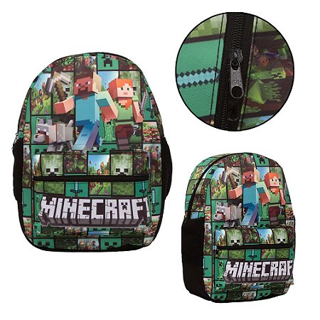 Mochila Infantil Masculina De Costas Minecraft Juvenil Verde