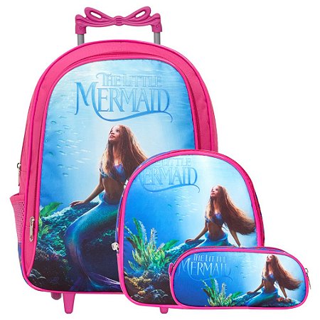 Mochila Infantil Feminina Rodinhas Rosa Pequena Sereia Filme