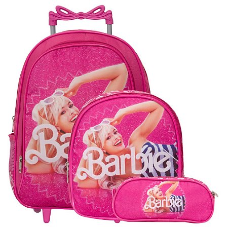 Kit Mochila Infantil Feminina Rodinha Barbie Filme Lancheira