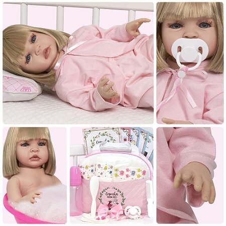 Bebe Reborn menina Original Articulada Realista + de 20 Acessorios