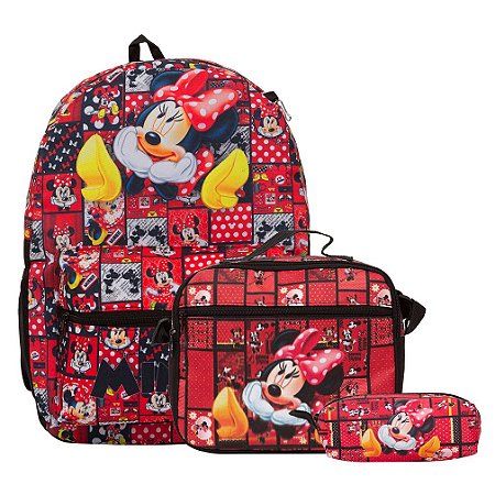 Kit Mochila Infantil Feminina Minnie Juvenil Lancheira Tam G