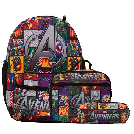 Kit Mochila Infantil Masculina Avengers Costas Com Lancheira