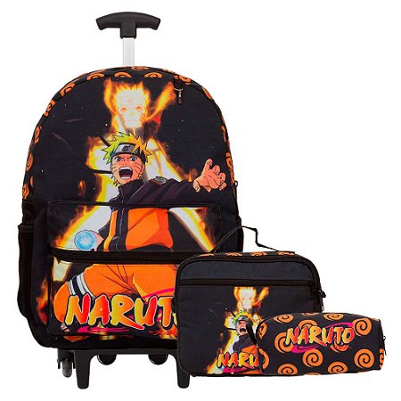 Kit Mochila Infantil Masculina Rodas Naruto Lancheira Estojo