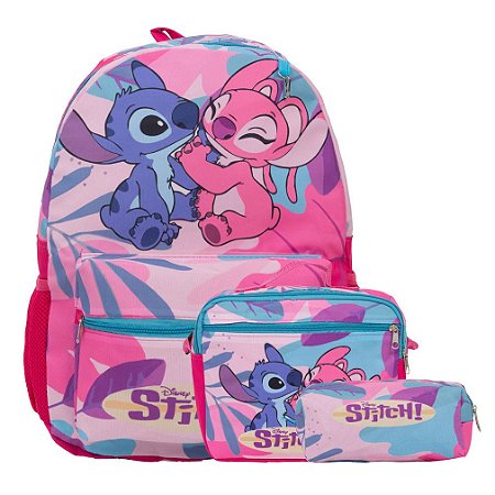 Kit Mochila Infantil Menina Stitch Costas Juvenil Lancheira