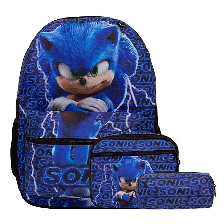 Kit Mochila Infantil Masculina Sonic Juvenil Tam G Costas