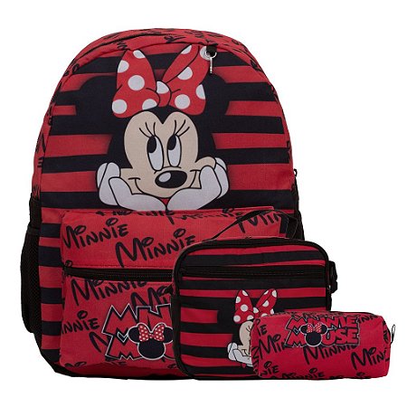 Kit Mochila Infantil Feminina Minnie Mouse Juvenil Costas
