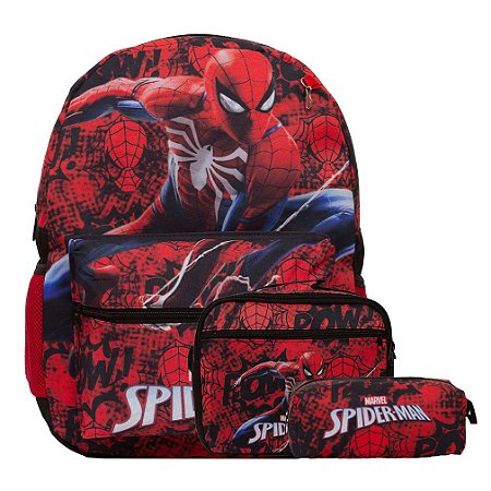 Kit Mochila Infantil Masculina Homem Aranha Juvenil Vermelha