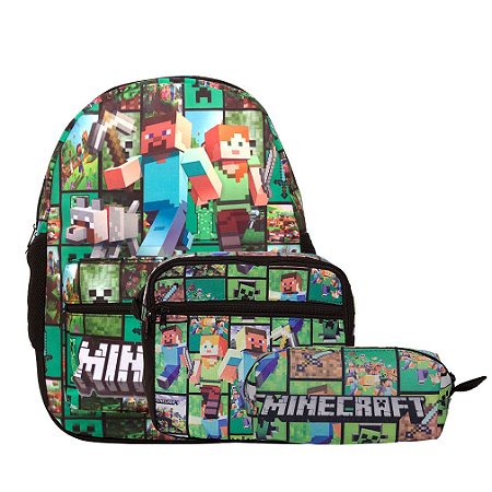 Kit Mochila Infantil Masculina Minecraft Tam M Juvenil Costa