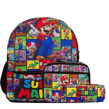 Kit Mochila Infantil Masculina Super Mario Tam M Juvenil