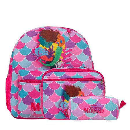 Kit Mochila Infantil Feminina Pequena Sereia Juvenil Tam M