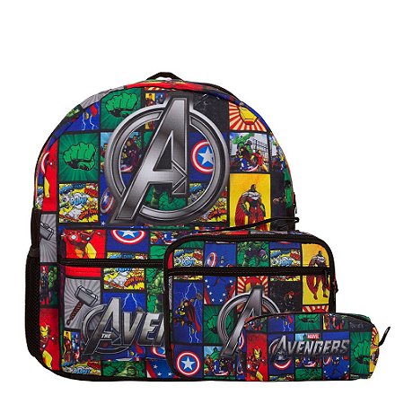 Kit Mochila Infantil Masculina Vingadores Tam M Juvenil Aula