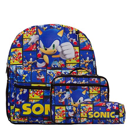 Kit Mochila Infantil Masculina Sonic Tam Média Juvenil Costa