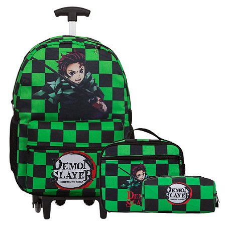 Kit Mochila Infantil Masculina Rodinhas Demon Slayer Juvenil
