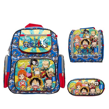 Kit Mochila Infantil Costas One Piece Lancheira Estojo Azul