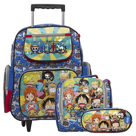 Kit Mochila Infantil Masculina One Piece Rodinha + Lancheira