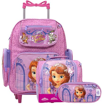 Kit Mochila Infantil Menina Rodinha Lancheira Princesa Sofia