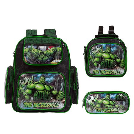 Kit Mochila Infantil Masculina Hulk Costas Lancheira Estojo