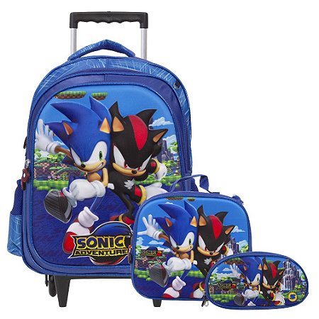 Kit Mochila Infantil Masculina Rodinhas Sonic Adventure G