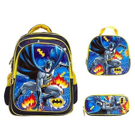 Kit Mochila Infantil Menino Costas Batman Tam G Desenho