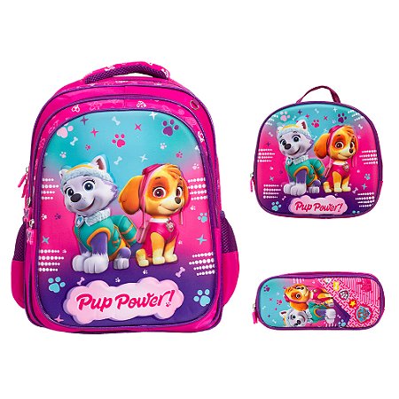 Kit Mochila Infantil Feminina Patrulha Canina 3D Tam G Costa