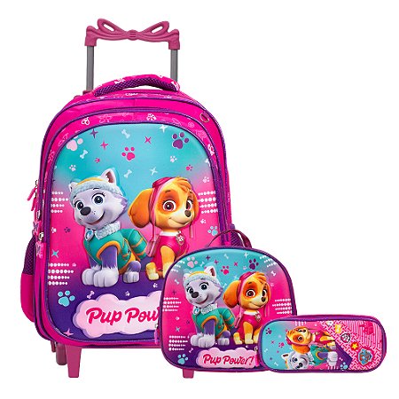 Kit Mochila Infantil Feminina Rodinha Patrulha Canina Tam G
