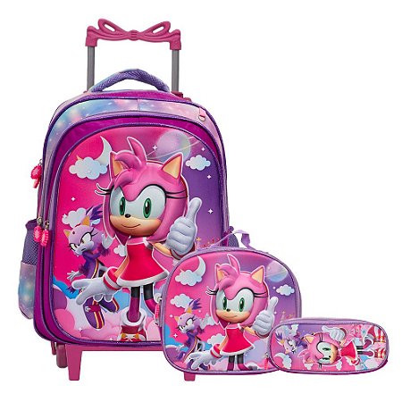 Kit Mochila Infantil Feminina Rodinha Amy Lancheira Estojo