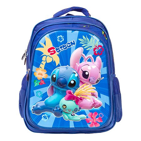Mochila Infantil Escolar Stitch Estampa 3D Costas Tam G Azul