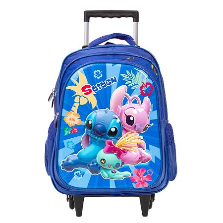 Mochila Infantil Masculina Stitch 3D Rodinha Tam G Cor Azul