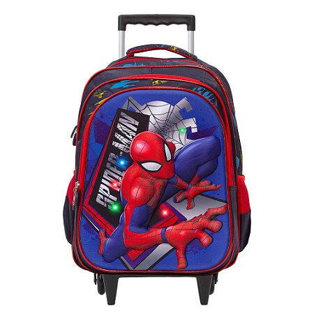Mochila Infantil Menino Spider Man Azul 3D Rodinha Toys 2U