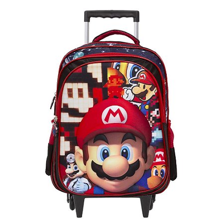 Mochila Infantil Masculina Rodinha Super Mario 3D Resistente
