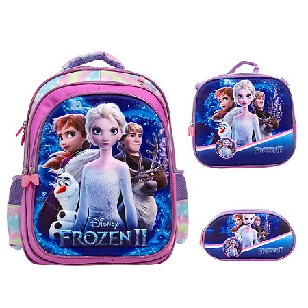 Kit Mochila Infantil Feminina Frozen Desenho Lancheira G