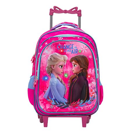 Mochila Infantil Feminina Rodinha Frozen 3D Led Frontal