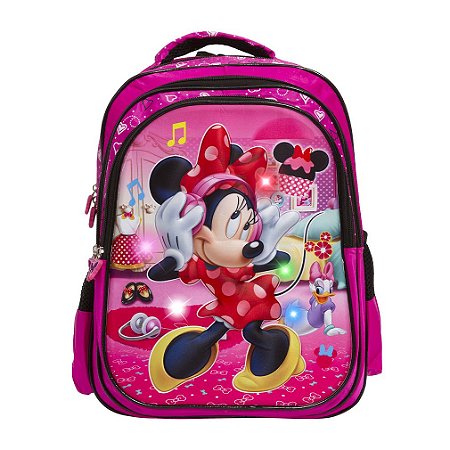Mochila Infantil Feminina Minnie Costas 3D Led Tam G Rosa