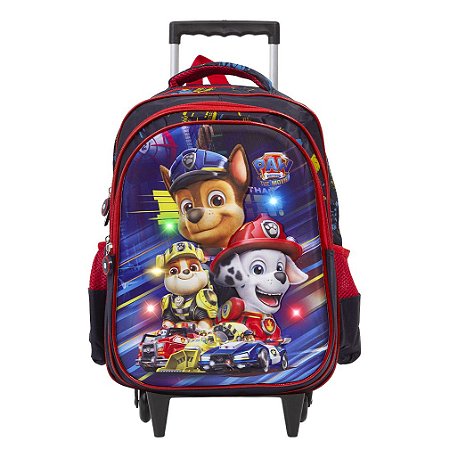 Mochila Infantil Menino Patrulha Canina Led 3D Com Rodinha