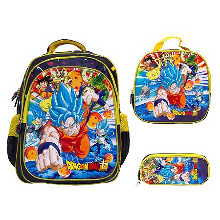 Kit Mochila Infantil Masculina Dragon Ball 3D Com Lancheira