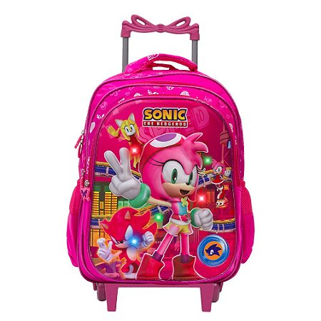 Mochila Infantil De Rodinhas Feminina Amy Sonic 3D Luz Led