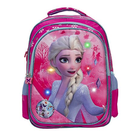 Mochila Infantil Feminina Costas Frozen Elsa 3D Led Frontal