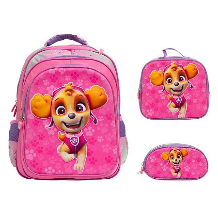 Kit Mochila Infantil Feminina Skye 3D Alça Costas Tam G