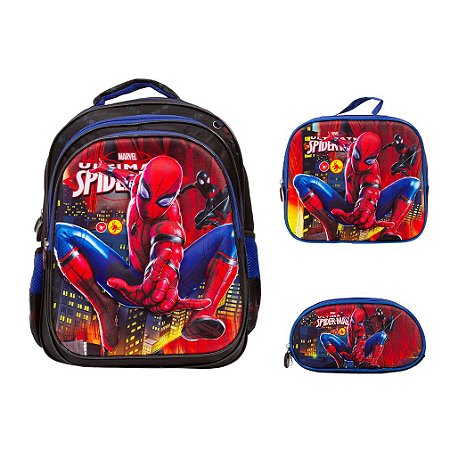 Kit Mochila Infantil Menino Homem Aranha 3D Lancheira Estojo