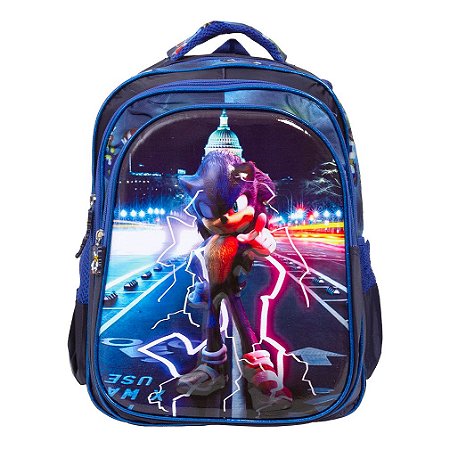 Mochila Infantil Sonic Alça Costas Reforçada Cor Azul